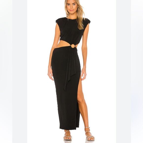 Lovers and Friends Encore Dress Black maxi cut out stretch gown NWT Revolve S - Picture 1 of 7